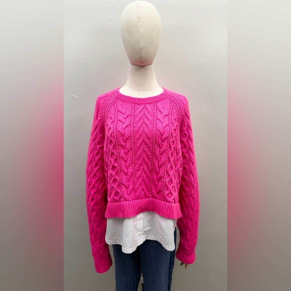 Maeve by Anthropologie Pink Cable Knit Sweater Size L Chunky Knit Pullover